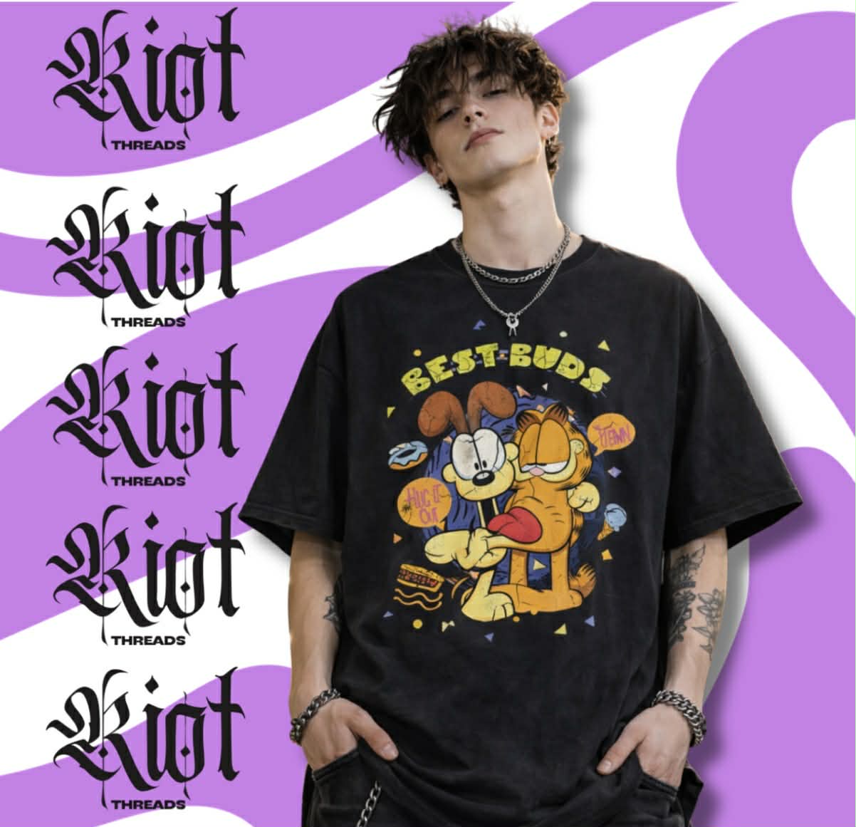 Garfield & Odie Best Buds T-Shirt | Retro Cartoon Cat Dog Tee