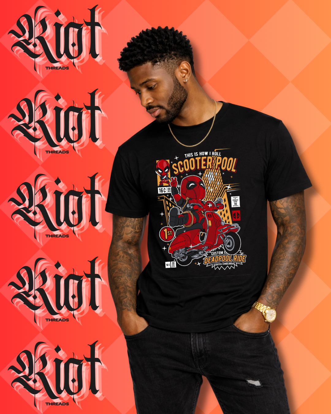 Scooterpool Deadhero T-Shirt — Retro Comic Scooter Rider Graphic Tee