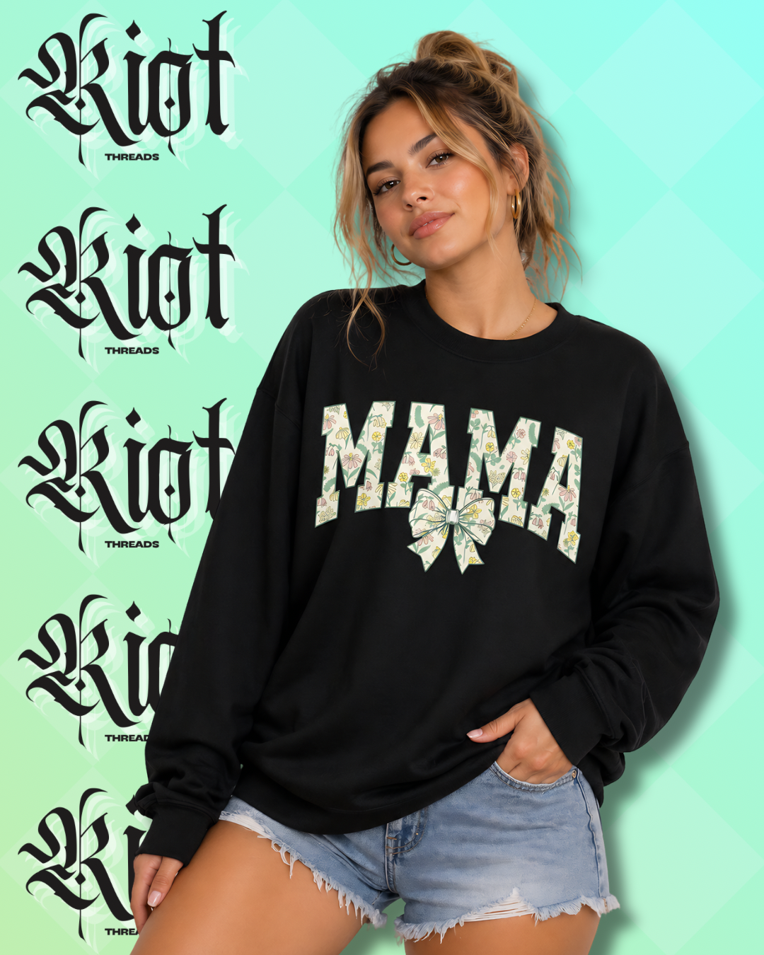 Mama Floral Bow Crewneck Sweatshirt