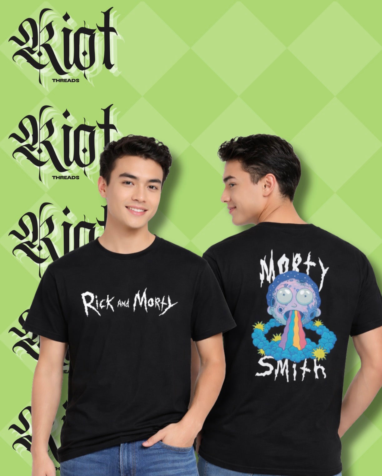 Rick and Morty Morty Smith Graphic Tee — Black Cartoon Sci‑Fi Logo T‑Shirt