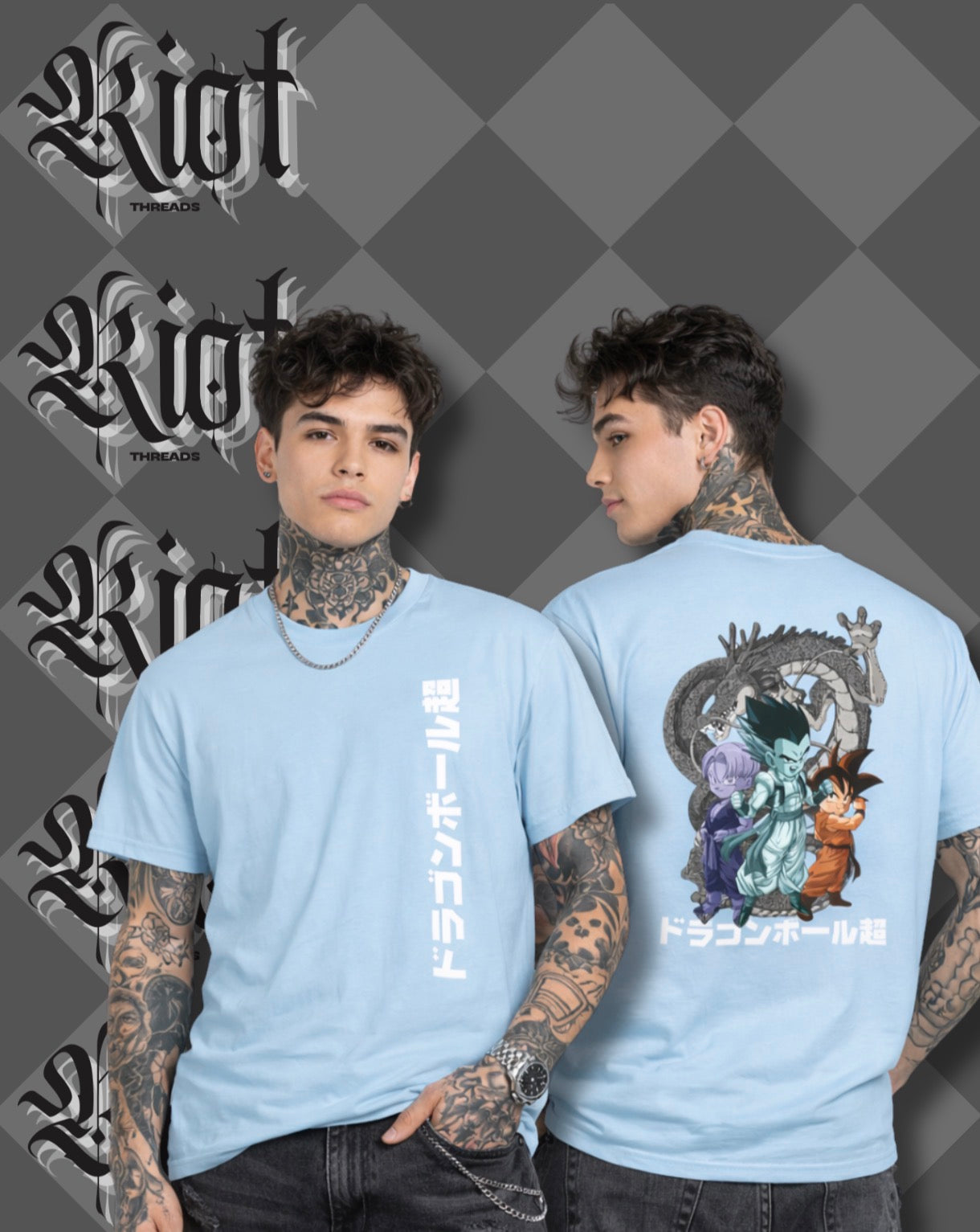 Dragon Ball Crew T-Shirt — Vertical Japanese Logo & Character Back Print