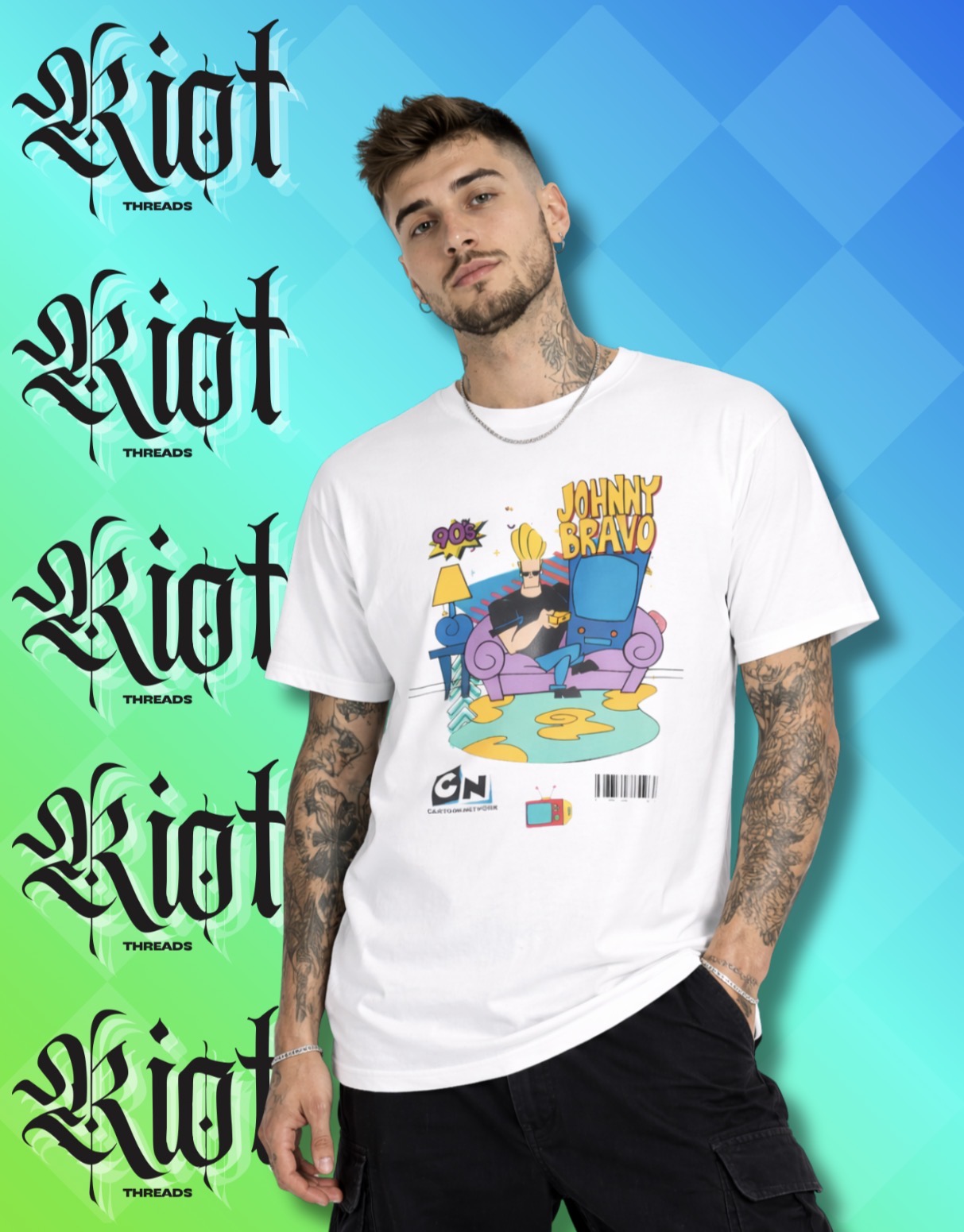 Johnny Bravo Cartoon Tee — Retro 90s Cartoon Licensed Graphic T-Shirt