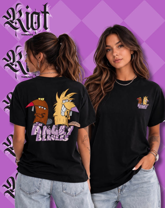 'Angry Beavers' Retro Cartoon Tee (Front Chest & Back Graphic)