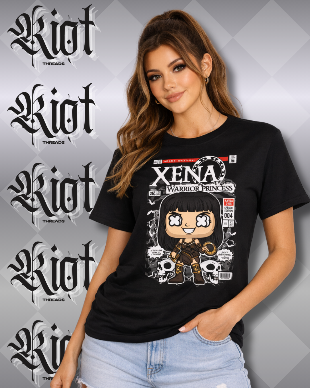 Xena Warrior Princess Cartoon T-Shirt — Retro Skull Graphic Tee