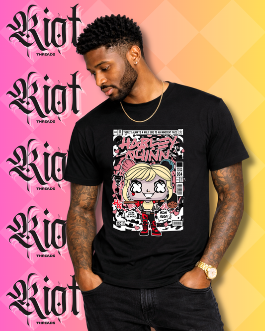 Harley Quinn Pop Art T-Shirt — Cute Chibi Comic Design