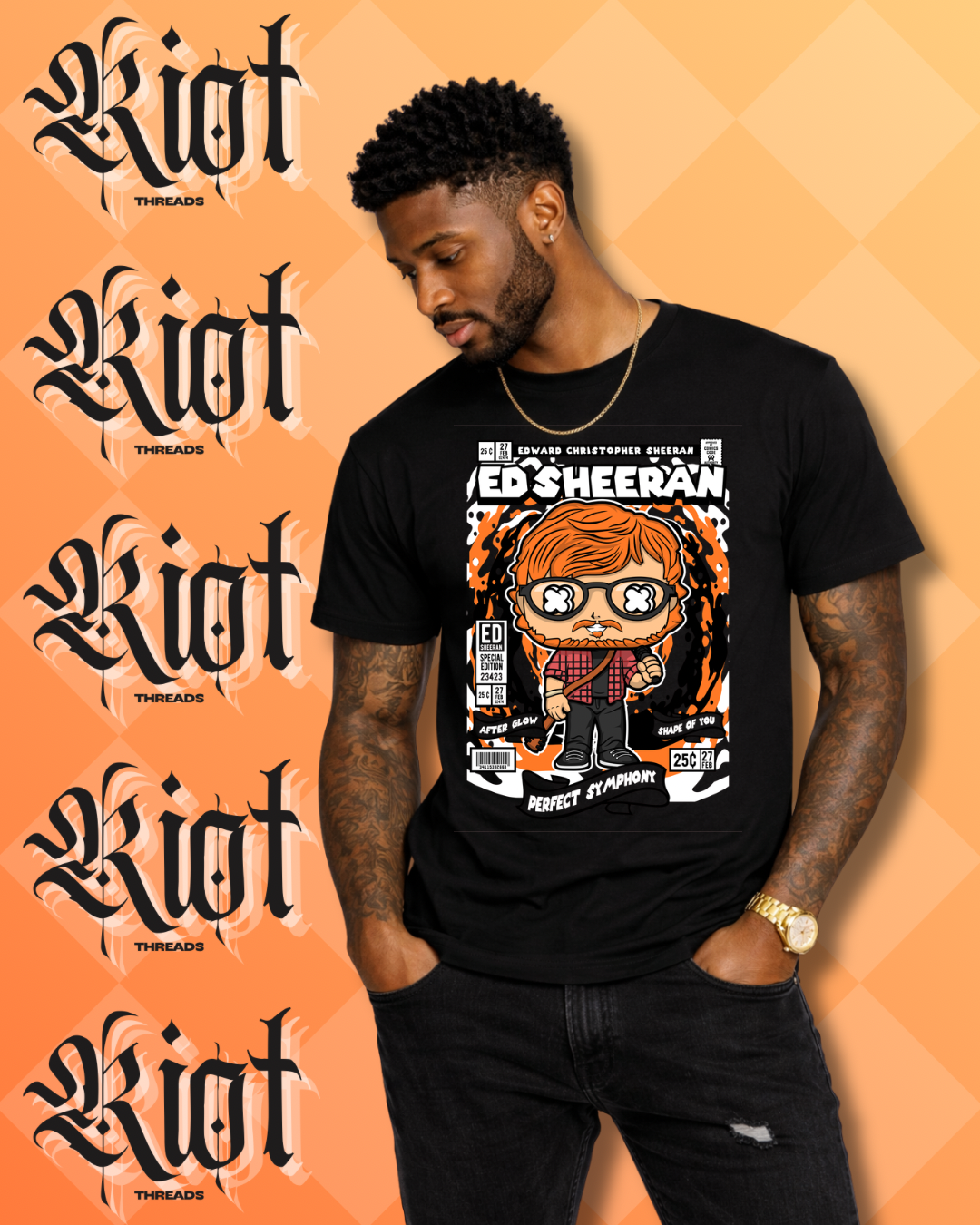 Sheeran Music T-Shirt — Cartoon Guitarist Comic Cover Design
