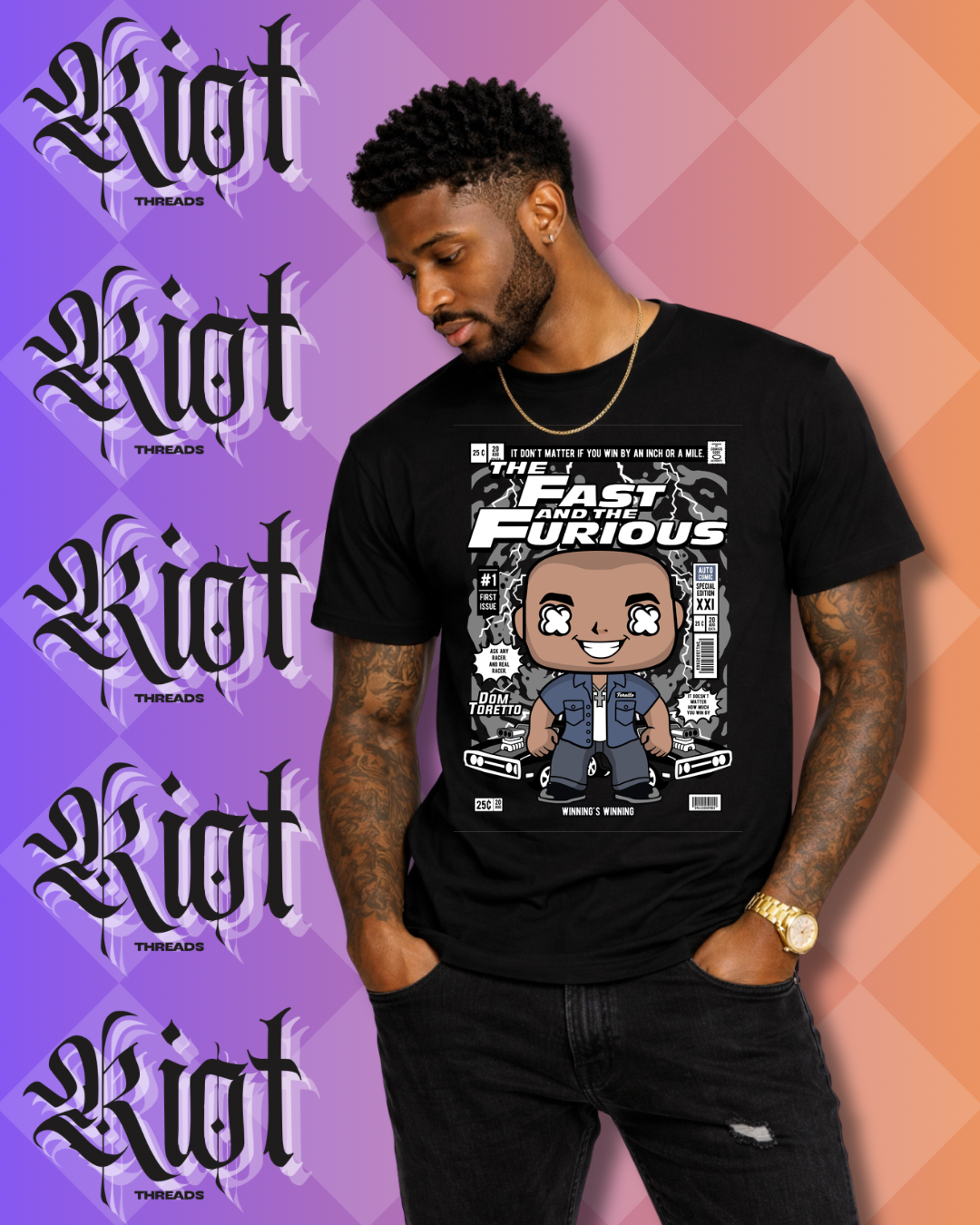 Fast and Furious Retro Cartoon T-Shirt — Cute Vin Diesel-Inspired Graphic Tee