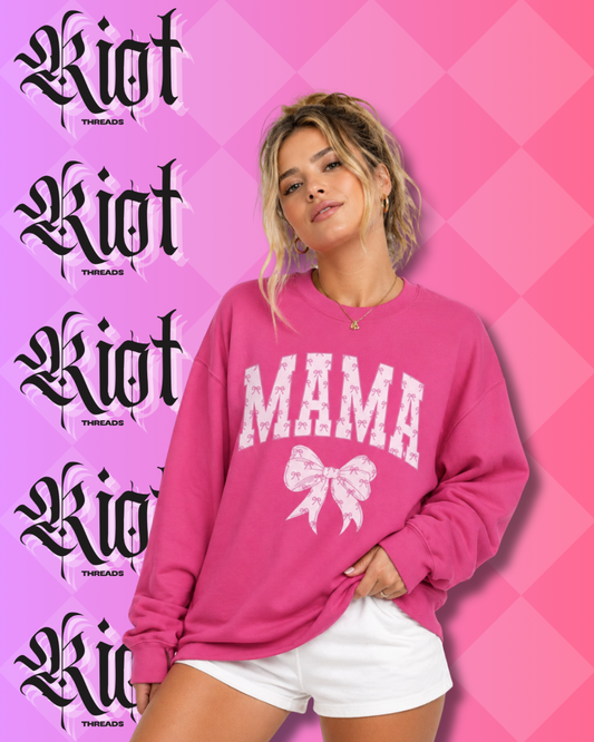 Mama Floral Bow Sweatshirt – Pink Mother's Day Cozy Pullover